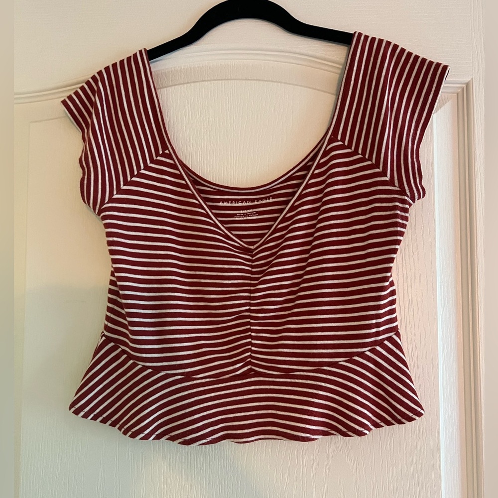 American Eagle Crop Top, Red and White Stripes, Small
